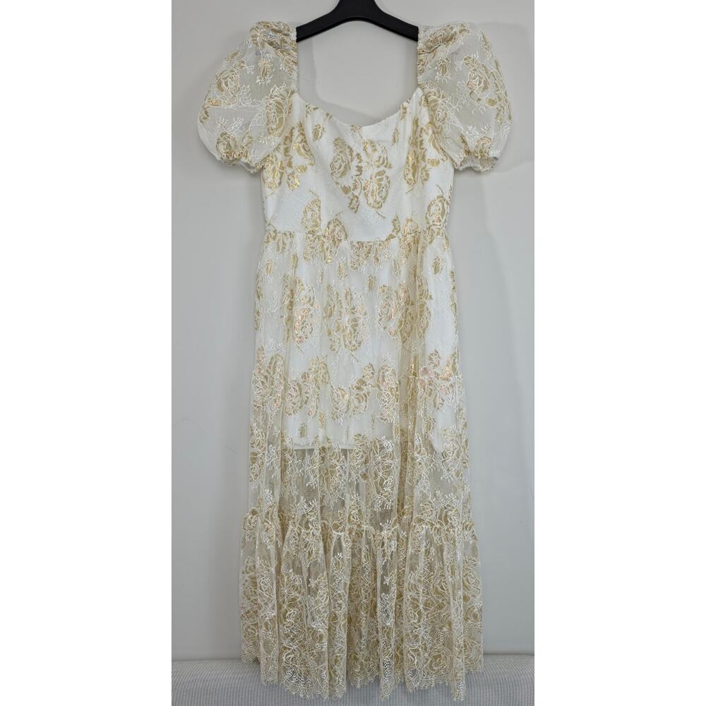 Helsi Corinne Off White Gold Puff Sleeve Floral Maxi Dress XL NWT - Picture 2 of 11